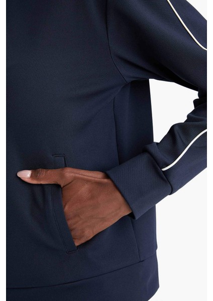 Fit Slim Fit Dar Kesim Dik Yaka İçi Yumuşak Tüylü Fermuarlı Hırka F3844AX25AU