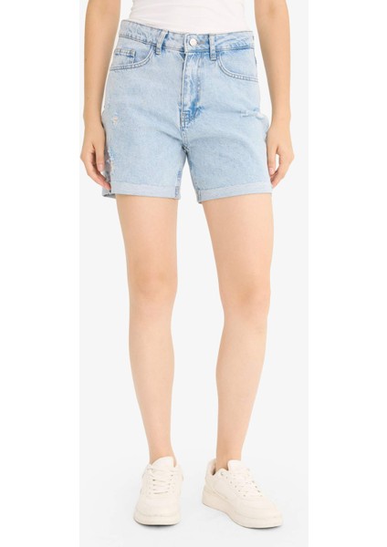 Boyfriend Yüksek Bel Duble Paça Jean Şort E0934AX25AU fırsatları