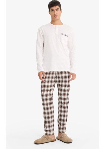 Pijama Takımı Regular Fit Uzun Kollu Üst Kareli Uzun Alt F7488AX25AU