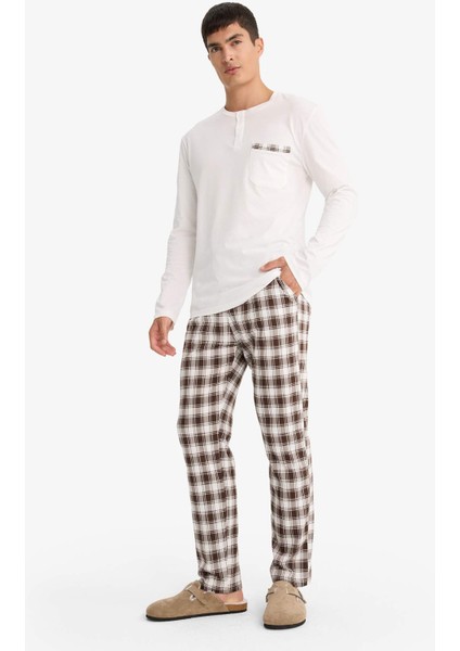 Pijama Takımı Regular Fit Uzun Kollu Üst Kareli Uzun Alt F7488AX25AU fiyatları
