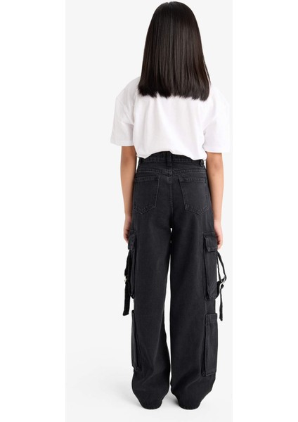 Kız Çocuk Wide Leg Kargo Geniş Paça Jean Pantolon E6185A825AU