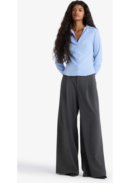 Fitted Çizgili Bengalin Uzun Kollu Gömlek G0224AX25AU fiyatları