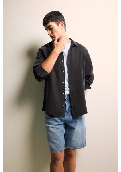 Regular Fit Tensel Uzun Kollu Gömlek G0406AX25AU