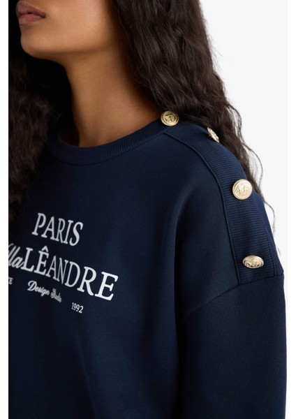 Relax Fit Bisiklet Yaka Baskılı Kalın Sweatshirt F7885AX25AU indirimleri