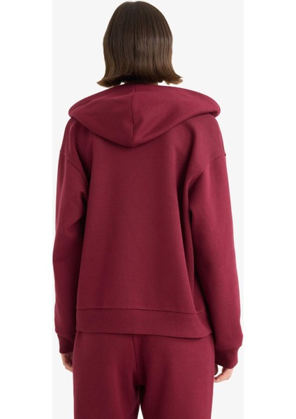 Relax Fit Kapüşonlu Basic Düz Kalın Fermuarlı Sweatshirt C1809AX25AU indirimleri