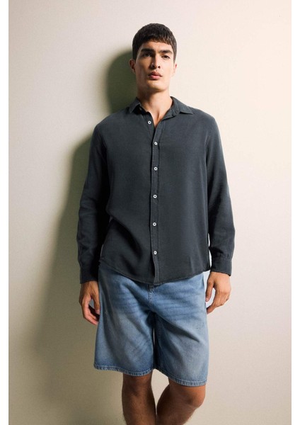Regular Fit Twill Uzun Kollu Gömlek G0406AX25AU