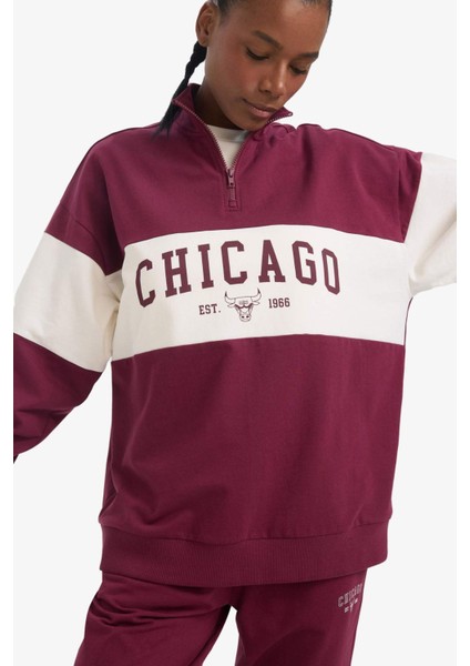 Fit NBA Chicago Bulls Oversize GEniş Kalıp Yarım Fermuarlı Sporcu Sweatshirt E8946AX25AU modelleri