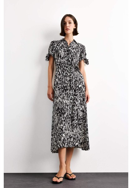 Desenli Kısa Kollu Midi Elbise G0731AX25SM