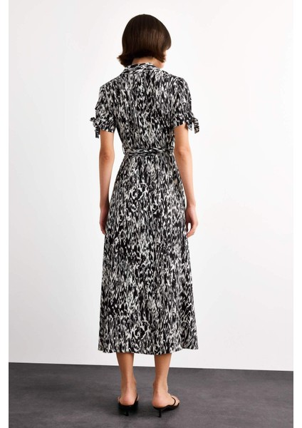 Desenli Kısa Kollu Midi Elbise G0731AX25SM