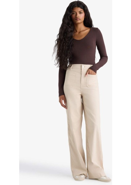 Straight Fit Yamalı Cep Normal Bel Düz Paça Uzun Boy Gabardin Pantolon F8304AX25AU