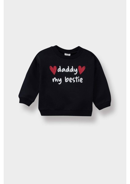 Kız Bebek Bisiklet Yaka Baskılı İçi Yumuşak Tüylü Sweatshirt E9214A525AU