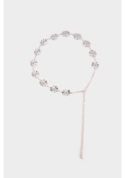Kadın Mavi Taşlı Çiçekli Silver Bel Zinciri G0110AXNS modelleri