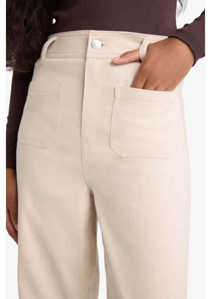 Straight Fit Yamalı Cep Normal Bel Düz Paça Uzun Boy Gabardin Pantolon indirimleri