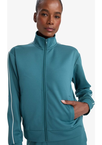 Fit Slim Fit Dar Kesim Dik Yaka İçi Yumuşak Tüylü Fermuarlı Hırka F3844AX25AU