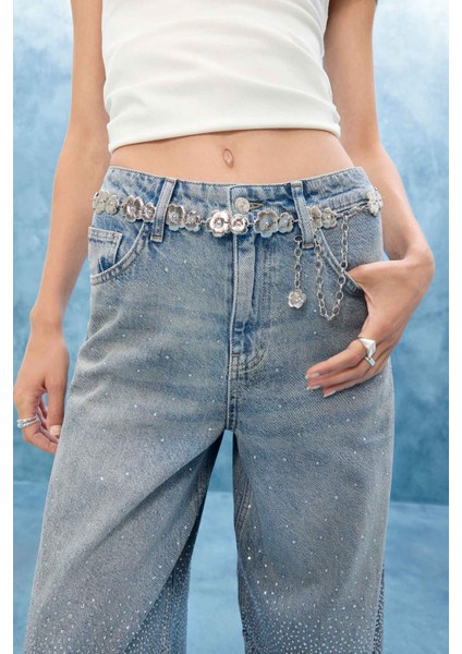 Kadın Çiçekli Silver Bel Zinciri G0109AXNS fiyatları