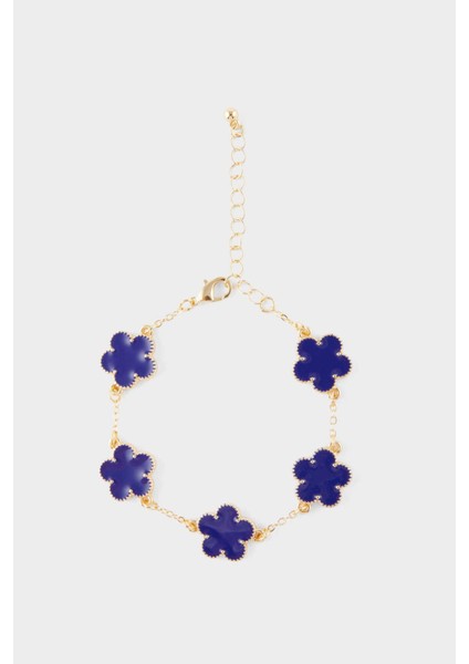 Kadın Lacivert Çiçekli Gold Bileklik F6611AXNS