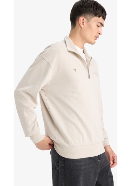 Vikings Valhalla Boxy Fit Dik Yaka Fermuarlı Sırt Baskılı Sweatshirt E9298AX25AU