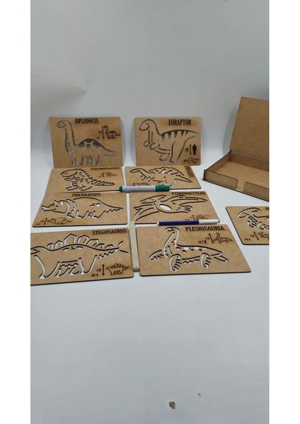 Ahşap Montessori Dinozorlar Çizim Seti Kutulu 9 Adet indirimleri