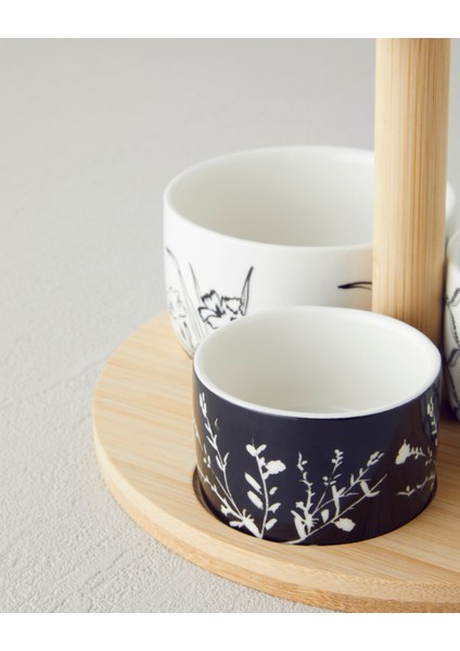 Floral Dreams Stoneware 4 Parça Sunumluk 20 cm Siyah - Beyaz modelleri