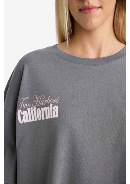 Loose Fit Bisiklet Yaka Sırt Baskılı Uzun Kollu Tişört F8914AX25AU