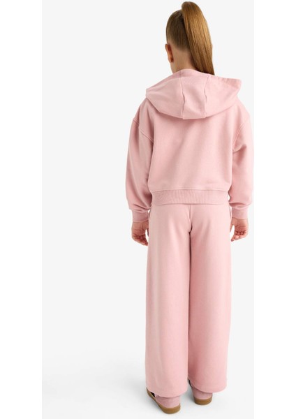 Kız Çocuk 2'li Takım Baskılı Kapüşonlu Fermuarlı Sweatshirt Eşofman Altı E6417A825AU