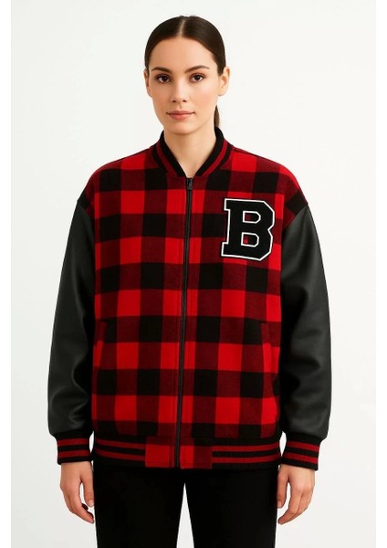 Kolları Suni Deri Içi Astarlı Oduncu Kolej Içi Ceket - Bordo