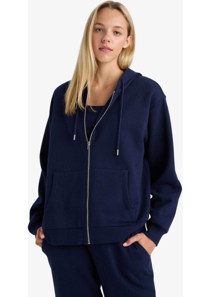 Relax Fit Kapüşonlu Basic Düz Kalın Fermuarlı Sweatshirt C1809AX25AU modelleri