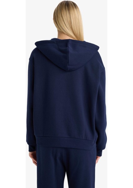 Relax Fit Kapüşonlu Basic Düz Kalın Fermuarlı Sweatshirt C1809AX25AU