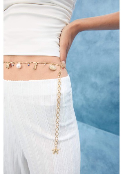 Kadın Deniz Temalı Charmlı Gold Bel Zinciri G0108AXNS fiyatları