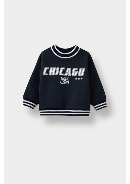 Erkek Bebek Bisiklet Yaka Baskılı Sweatshirt G1559A525AU