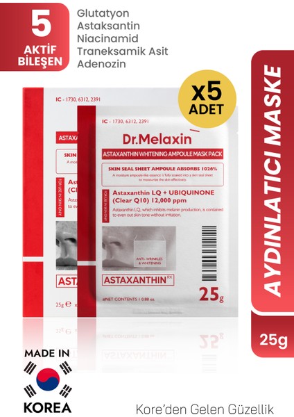 Leke Karşıtı Yüz Maskesi – Astaksantin + Koenzim Q10 Içerikli 5’li Set