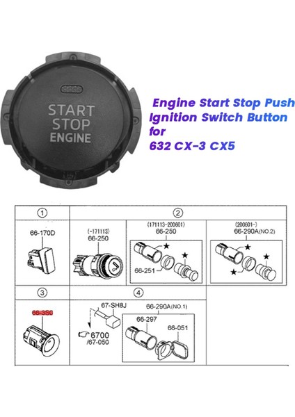 Motor Strow Push Pushtıge Switch Bjs7-66-3s0 Mazda Için 6/3/2 Cx-3 Cx5 Araba Tek Dokunma Başlangıç ​​düğmesi Anahtarı BJS7663S0 (Yurt Dışından) modelleri