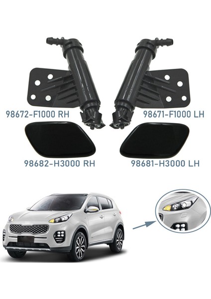 4x Far Yıkayıcı Nozul Kafası Işık Temizleme Sprey Pompası+ Kia Sportage Iv Için Kapak Kapağı 98681H3000 98671F1000 (Yurt Dışından) modelleri