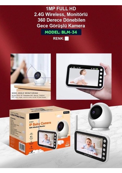 Full hd Bebek Kamerası 2.4 ghz Wireless, 360° Dönen Ptz Gece Görüş, Monitörlü Interkom Özellikli fırsatları