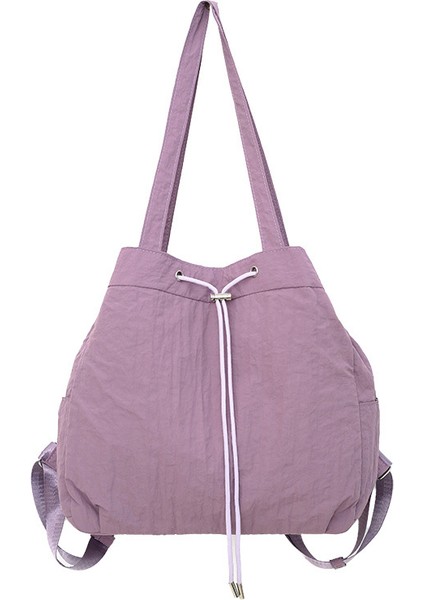 Bağcıklı Naylon Kova Çanta Düz Renk Üst Düzey Gündelik Omuz Çantası (Yurt Dışından)