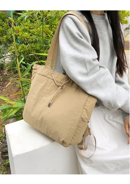 Bağcıklı Naylon Kova Çanta Düz Renk Üst Düzey Gündelik Omuz Çantası (Yurt Dışından) fırsatları