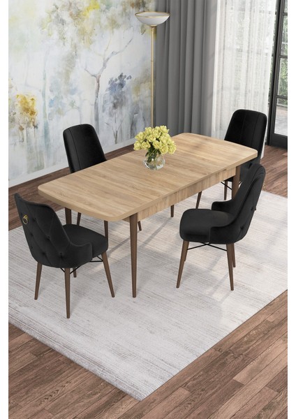 Mona Meşe Desen 80X132 Açılabilir Mdf Masa Yemek Odası Takımı, Mutfak Takımı 4 Adet Sandalye fiyatları