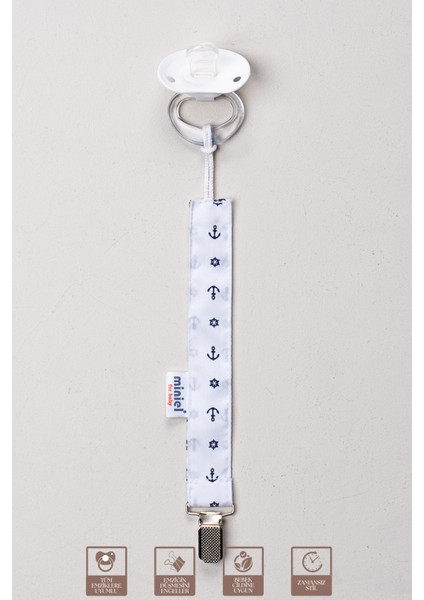 Erkek Bebek Pamuklu Kumaş Çapa Baskılı 2li Emzik Tutucu / Emzik Zinciri / Emzik Askısı Seti fiyatları