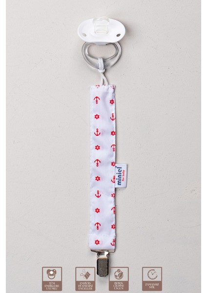 Erkek Bebek Pamuklu Kumaş Çapa Baskılı 2li Emzik Tutucu / Emzik Zinciri / Emzik Askısı Seti modelleri