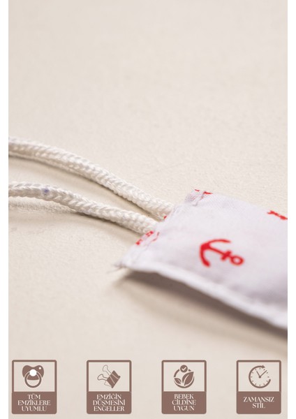 Erkek Bebek Pamuklu Kumaş Çapa Baskılı 2li Emzik Tutucu / Emzik Zinciri / Emzik Askısı Seti fırsatları