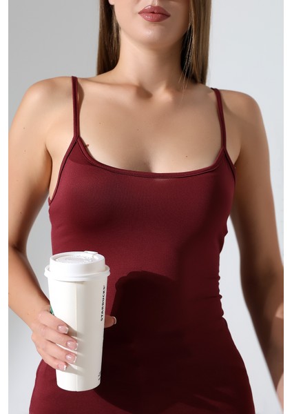 Slim Fit Dar Kesim Ince Askılı U Yaka Yumuşak Dokulu Basic Kadın Body Atlet 22001 Bordo fiyatları