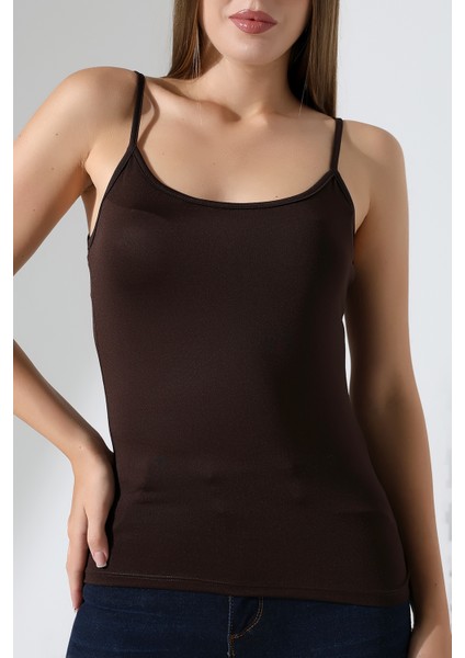 Slim Fit Dar Kesim Ince Askılı U Yaka Yumuşak Dokulu Basic Kadın Body Atlet 22001 Kahve fiyatları