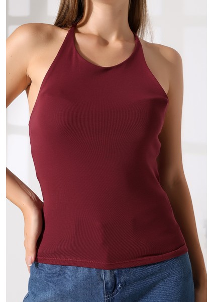 Slim Fit Dar Kesim Arkadan Askılı U Yaka Askılı Basic Body Kadın Atlet 22064 Bordo fiyatları