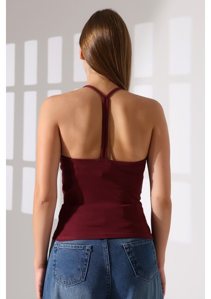 Slim Fit Dar Kesim Arkadan Askılı U Yaka Askılı Basic Body Kadın Atlet 22064 Bordo fırsatları