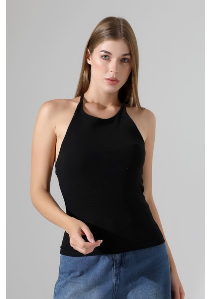 Slim Fit Dar Kesim Arkadan Askılı U Yaka Askılı Basic Body Kadın Atlet 22064 Siyah