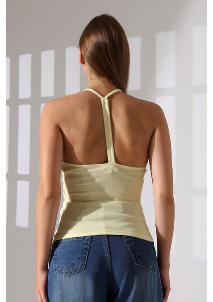 Slim Fit Dar Kesim Arkadan Askılı U Yaka Askılı Basic Body Kadın Atlet 22064 Açık Sarı fırsatları