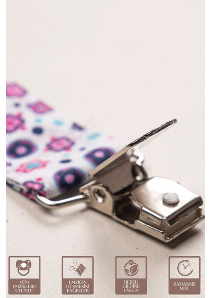 Kız Bebek Pamuklu Kumaş Çiçekli 3lü Emzik Tutucu / Emzik Zinciri / Emzik Askısı Seti