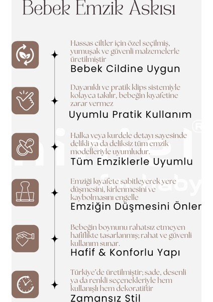 Unisex Bebek Pamuklu Kumaş Renkli 3lü Emzik Tutucu / Emzik Zinciri / Emzik Askısı Seti