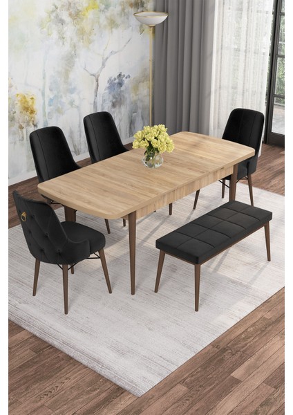 Mona Meşe Desen 80X132 Açılabilir Mdf Masa Yemek Odası Takımı, Mutfak Takımı 4 Adet Sandalye fiyatları