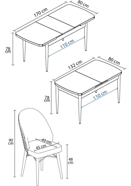 Mona Meşe Desen 80X132 Açılabilir Mdf Masa Yemek Odası Takımı, Mutfak Takımı 4 Adet Sandalye